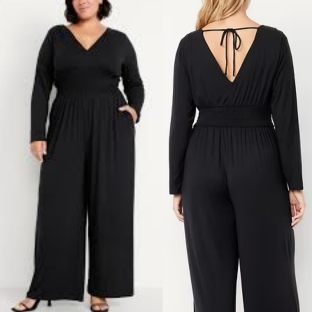 Old Navy Black Long-Sleeve V-Neck Jumpsuit